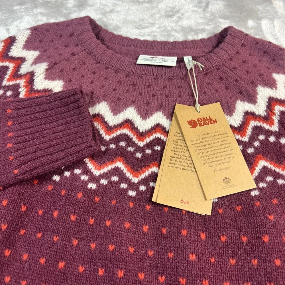 NWT Fjallraven Women's S Ovik Knit Sweater Dark Garnet 100% Wool Nordic 89941